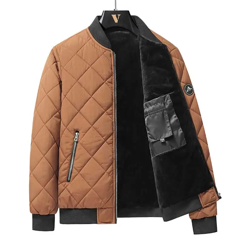 Herfst Winter Nieuwe Jas Mannen Pluche Dikke Casual Parka Heren Warm Winddicht Parka Heren Mode Largo Maat Diamanten Geruite Jas Heren