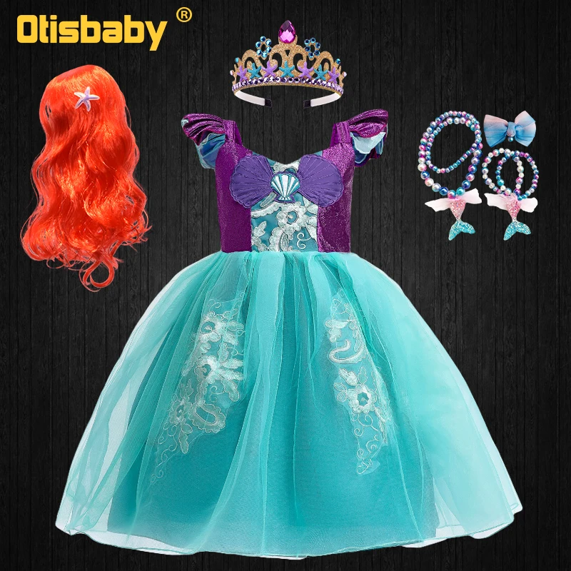 

Summer 2022 Fancy Little Girl Embroidered Ariel Princess Mermaid Dress Elegant HalloweenChildren Tulle Birthday Party Ball Gown