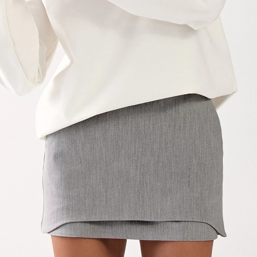 Linad Elegant Twill High Waist Layer Mini Skirts Street Chic Gray Slim A Line Skirts Pockets 2026 Fashion Zipper Skirt Woman