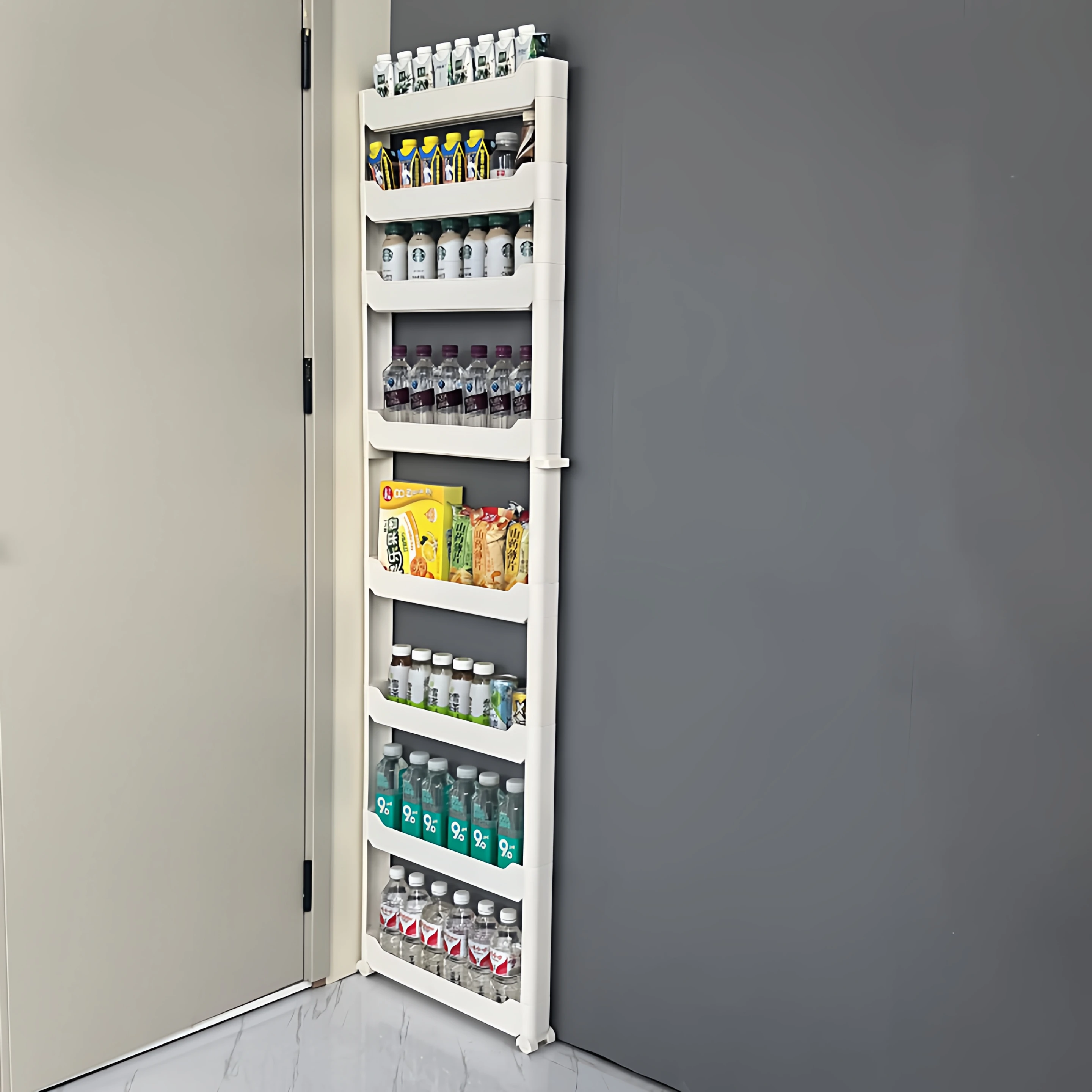 narrow-storage-cabinet-8cm-wide-55cm-long-organizer-rack-side-pull-handle-for-door-back-and-wall-mounted-simple-style