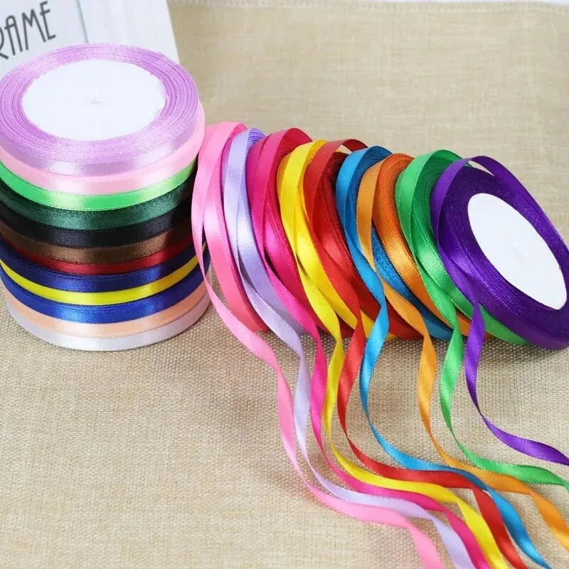 25Yards/Roll 6mm Silk Satin Ribbon Christmas Party Wedding Decoration Gift Packing DIY Girls Bow Hair Accessories