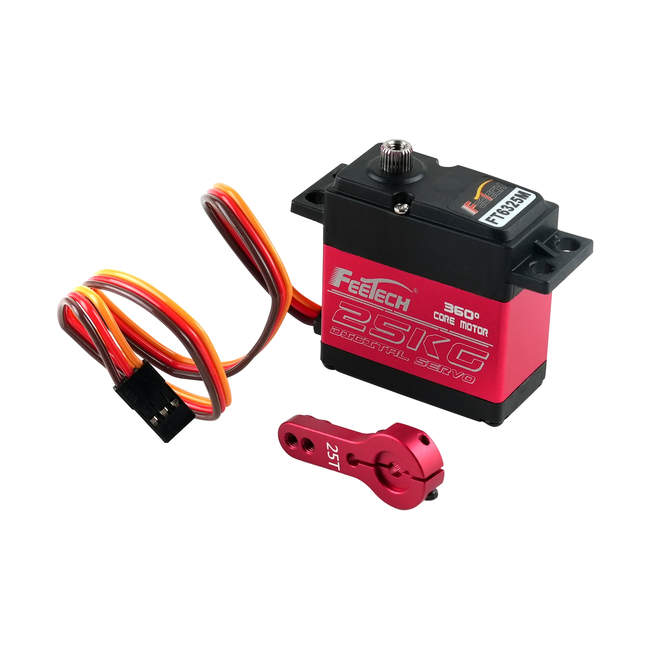 Feetech FT6325M 7.4V 25KG 360 Degree Core Motor Digital Servo Aluminum Alloy Gear Baja Servos 25T Metal Arm For 1/8 1/10 RC Car