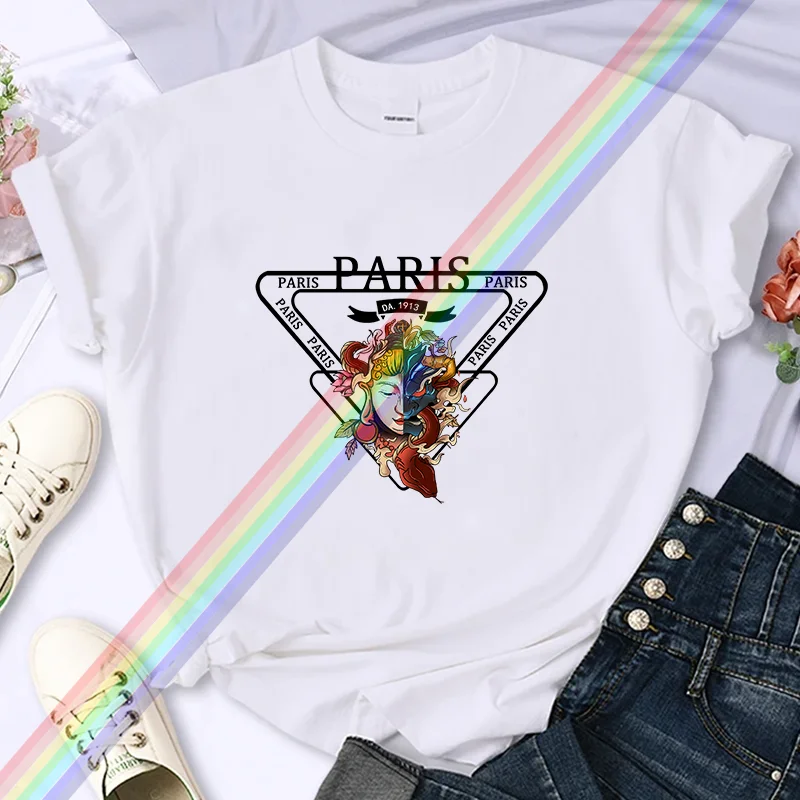 For Women's Luxury Brand Paris High-Quality Summer Printing T-shirt 100% Cotton Casual Oversized Y2k Personality Sleeve O-neck