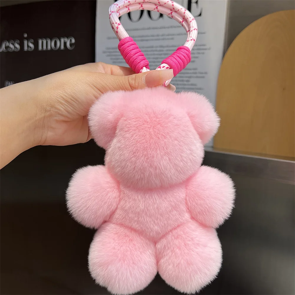 

Rabbit Fur Bear Pendant Keychain Women Bag Car Key Chain Pendant Keyrings Luxury Decoration Jewelry Bag Hanging Accessories Gift