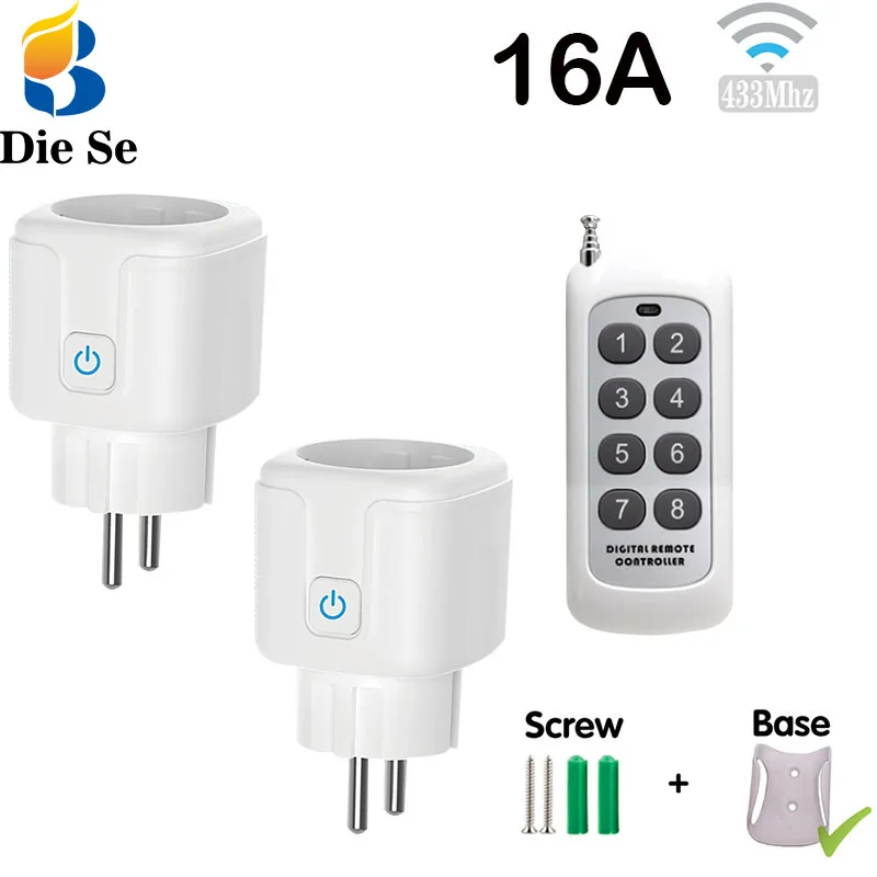 Wireless Electric Socket Remote Control Switch EU FR Plug 433Mhz 220V 230V 16A Electrical Outlets for Fan Water Heater Lamp