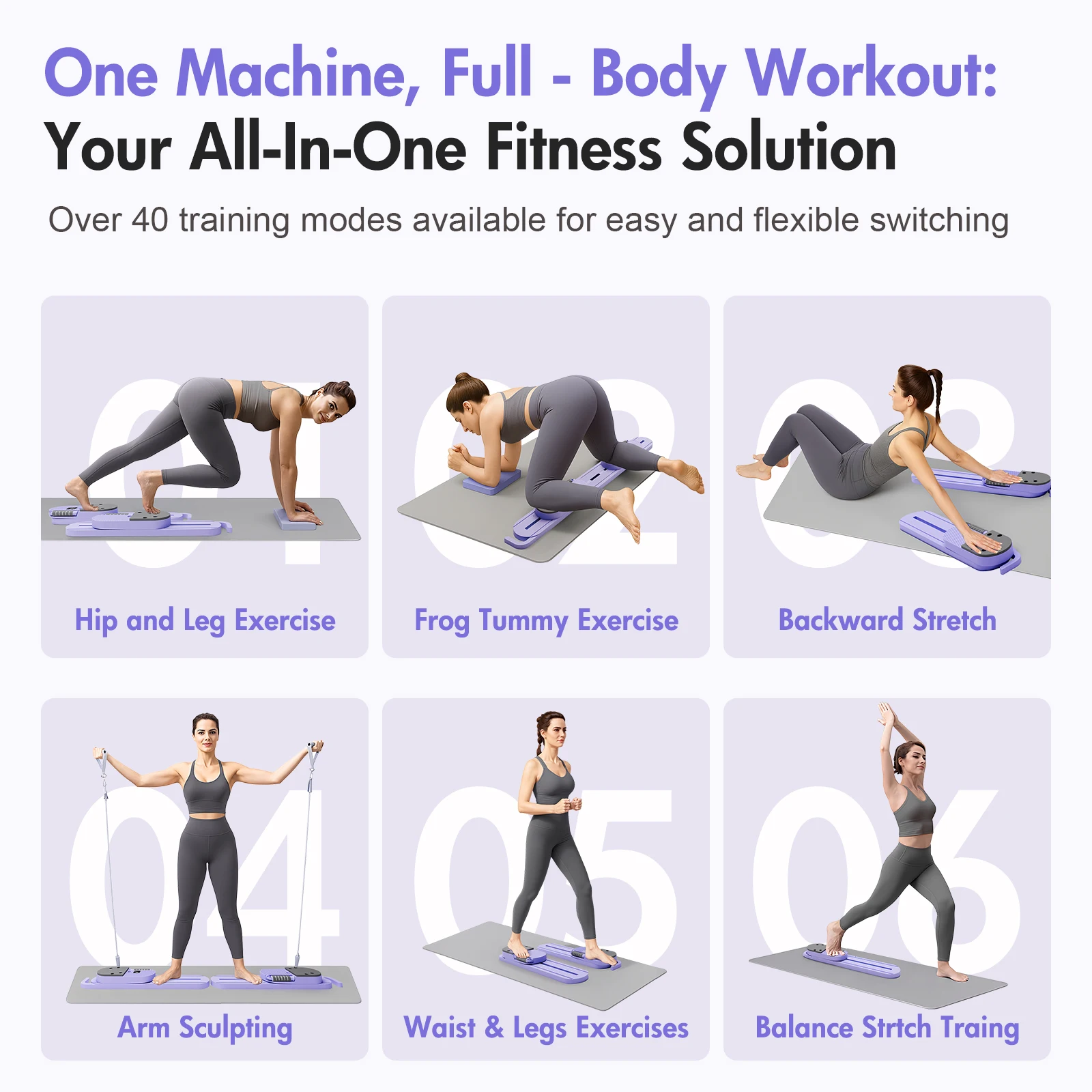 لوحة بيلاتيس المصلحة AB معدات الصالة الرياضية المحمولة المقاومة المنفصلة مع أشرطة المقاومة شاشة LCD آلة تمرين الجسم بالكامل