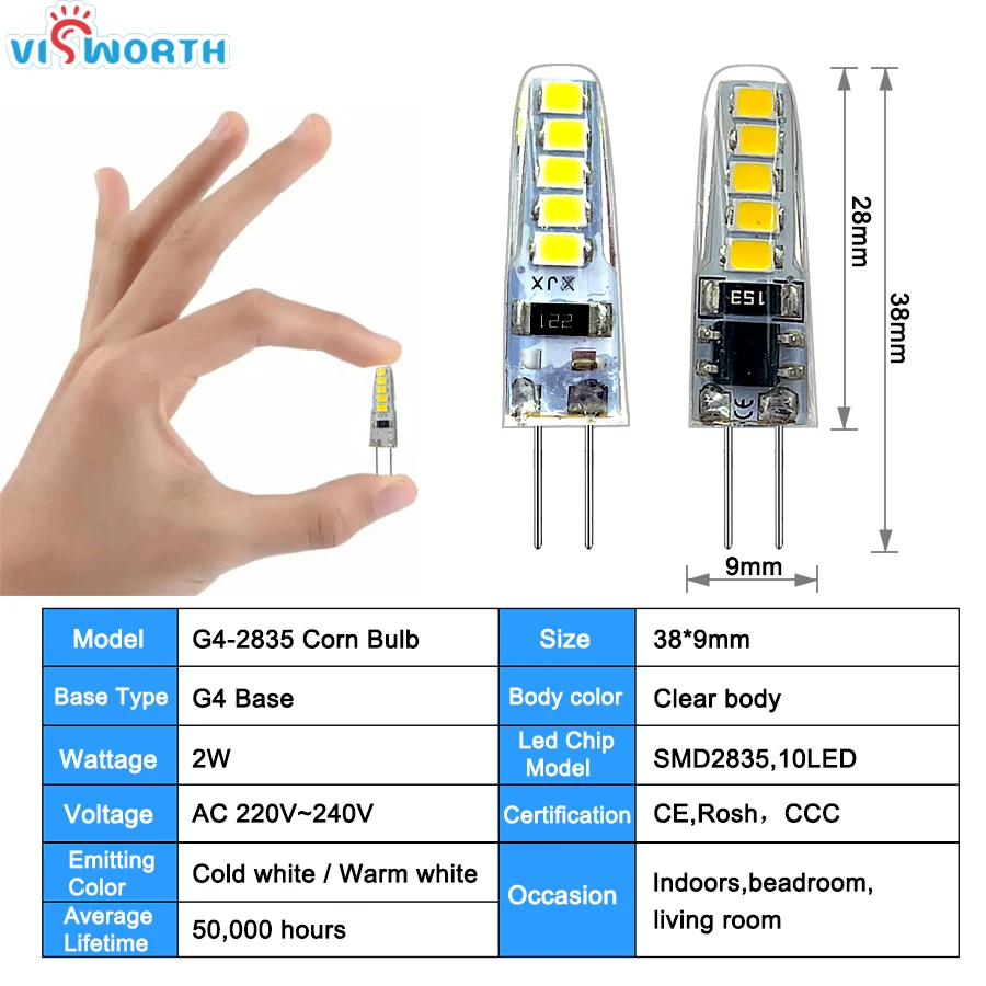 Imagem -03 - Energy Saving g4 Lâmpada Led Lâmpada de Silicone Branco Quente Branco Frio Ângulo de 360 Graus Luz Led 2w Ac220v 2835smd 10 Pcs