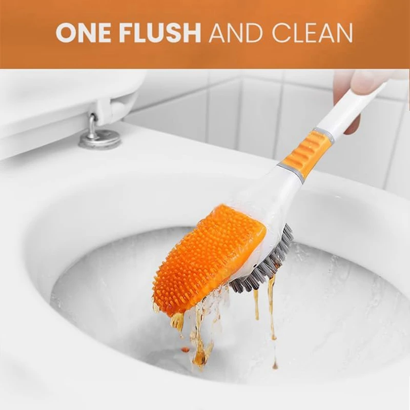 Cute Diving Duck Shape Toilet Brush with Base Holder Wall-mounted Floor-Standing Silicone Toilet Brush Bathroom Cleaning Brush