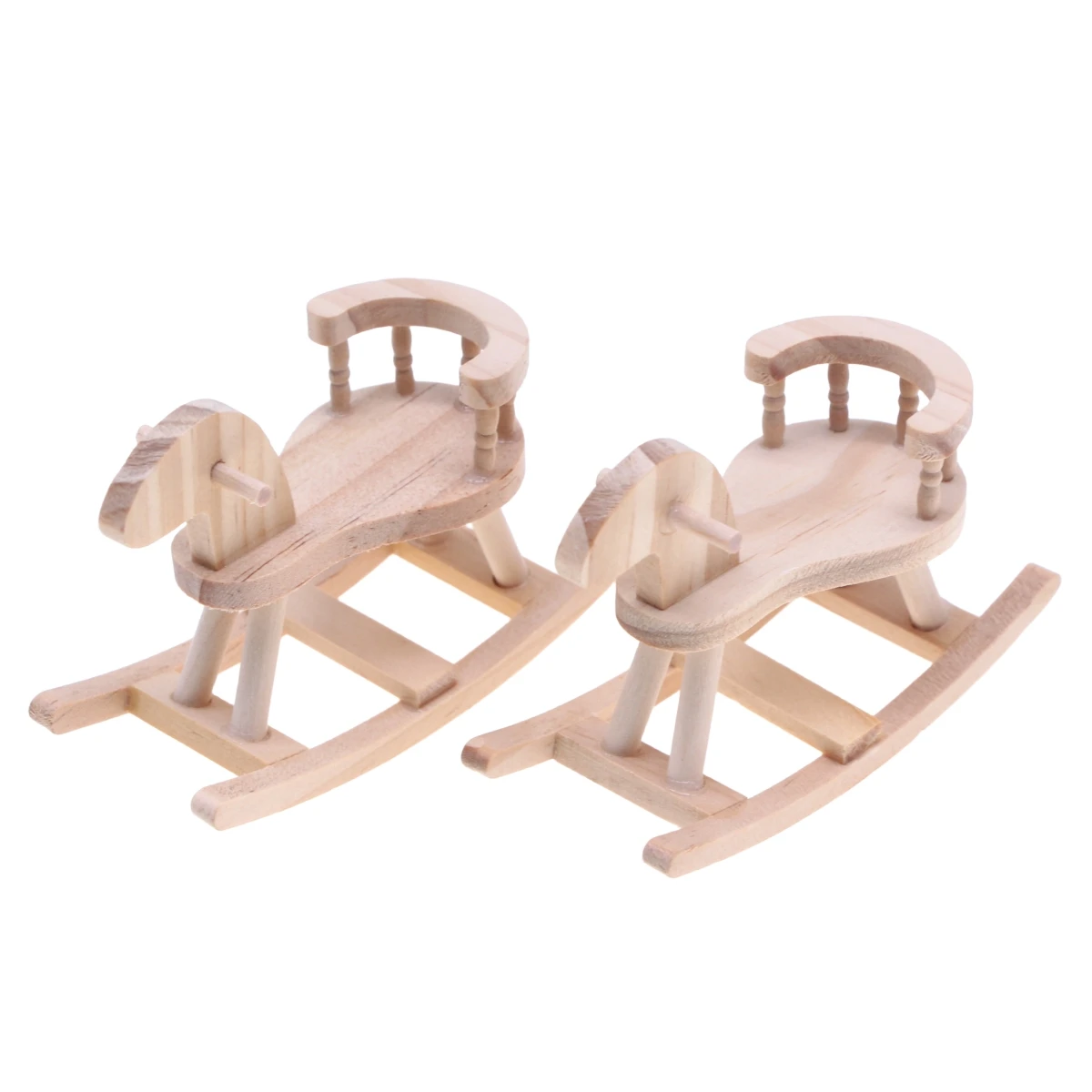 1Pcs Dollhouse Miniature Unfinished Wooden Rocking Trojan Horse Chair Model Can Shake Kid Room Simulation Figurine Decor Access
