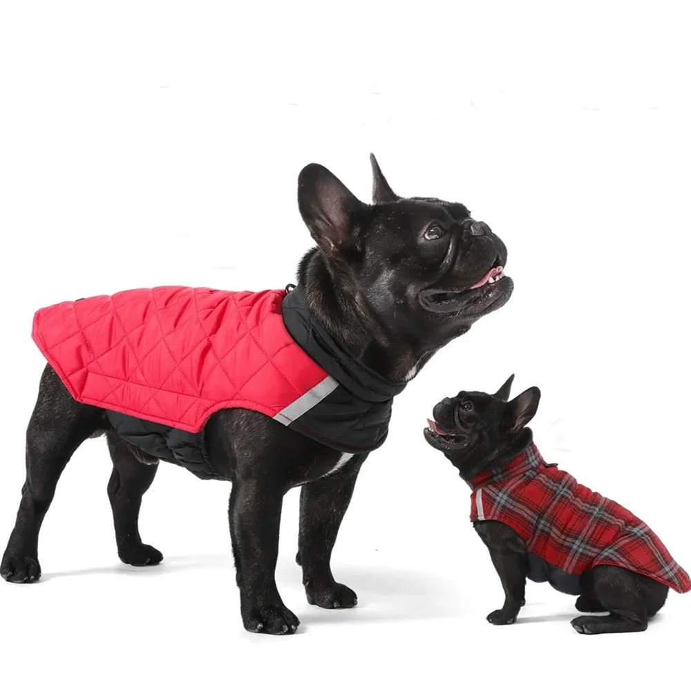 Dog clothing Dog jacket for pets Pet clothing with reflective check pattern dual-sided wear for autumn and winter