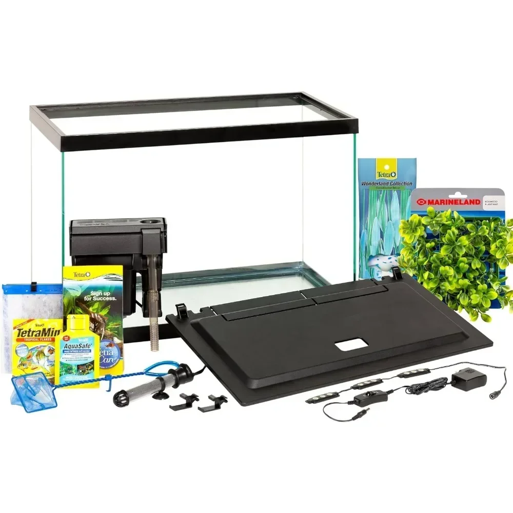 Small Mini Aquarium 20 Gallon Fish Tank Kit Includes LED Lighting and Decor Fishbowl Fish Tanks and Aquariums Accessories Pet