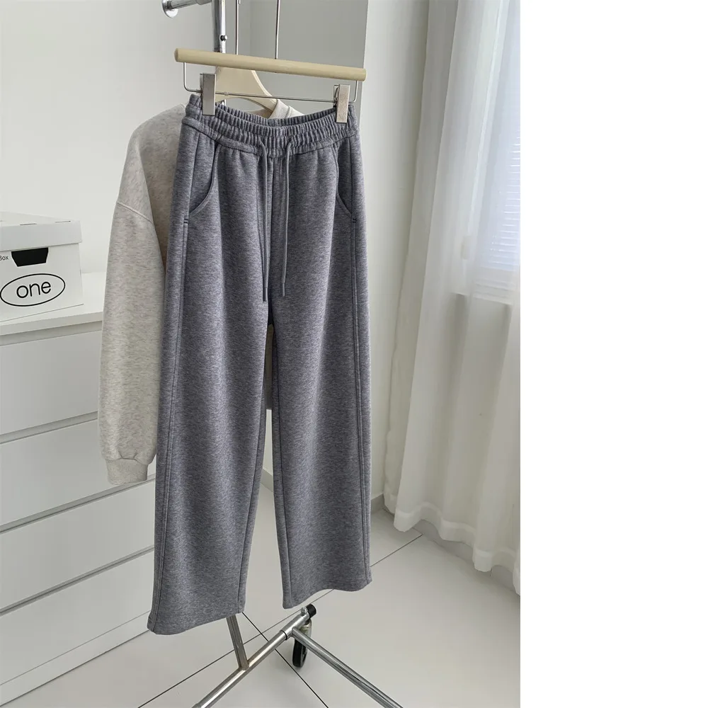 2025秋冬 裏起毛 厚手 スリム 細見え プチ ストレート ワイドレッグ レディース ドレープ シミター パンツ カジュアル スウェットパンツ