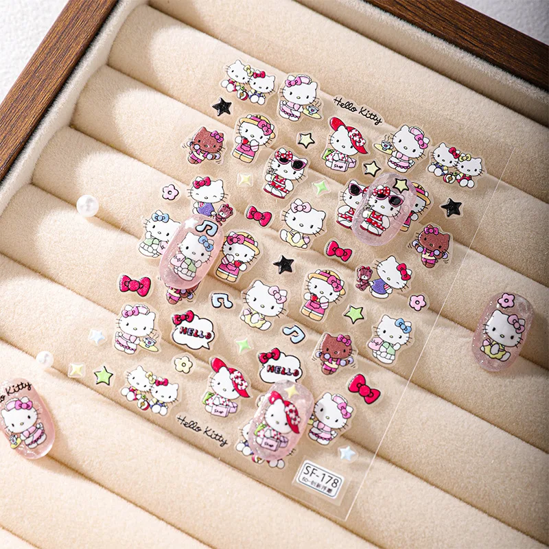 

Cute Amusement Park Hello Kitty Anime Nail Art Decoration Stickers Embossed Three-dimensional Kawaii Cartoon Diy Nail Stickers
