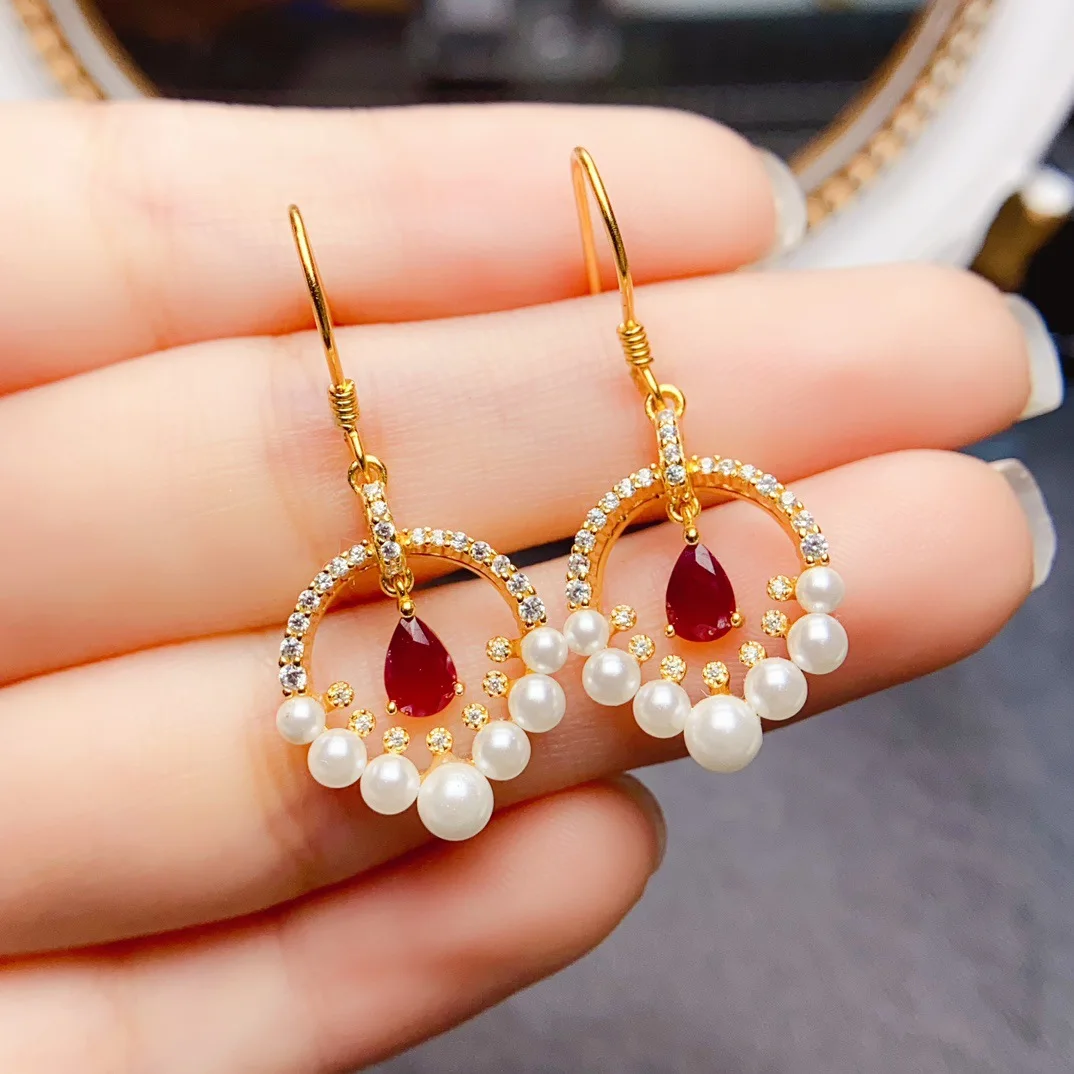 Heated Natural Ruby Stud Earrings, S925 Silver Setting 4x6mm Main Stones, Elegant Gemstone Jewelry Gift for Women