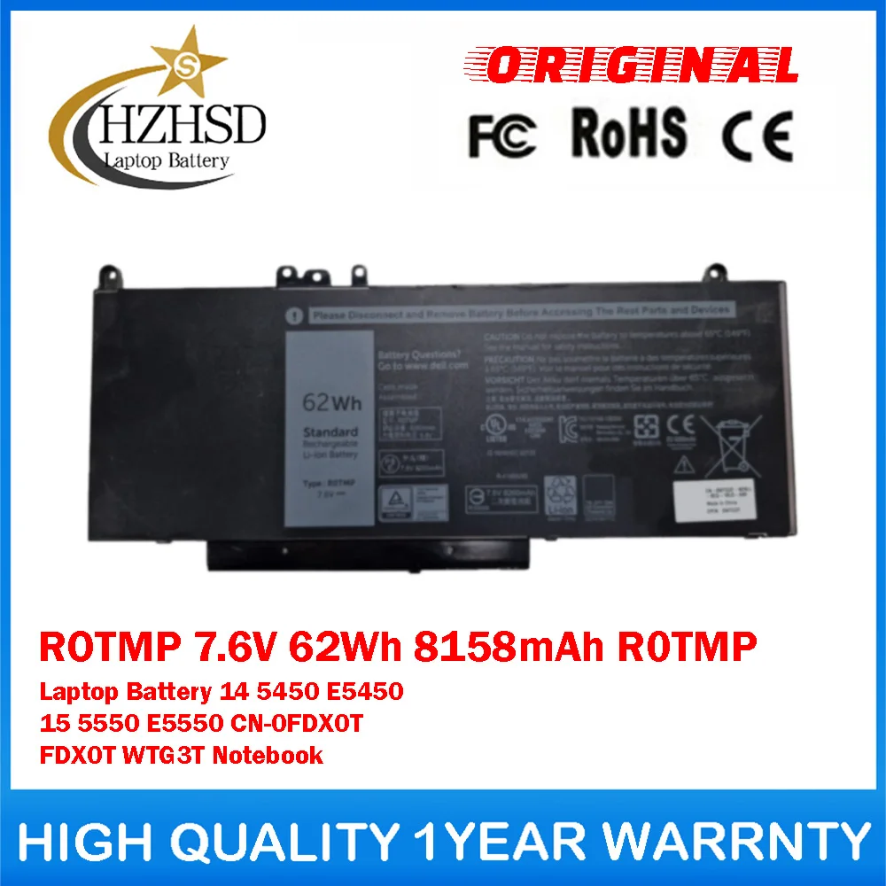 ROTMP 7.6V 62Wh 8158mAh R0TMP Genuine Original Laptop Battery For DELL Latitude14 5450 E5450 15 5550 E5550 CN-0FDX0T FDX0T WTG3T