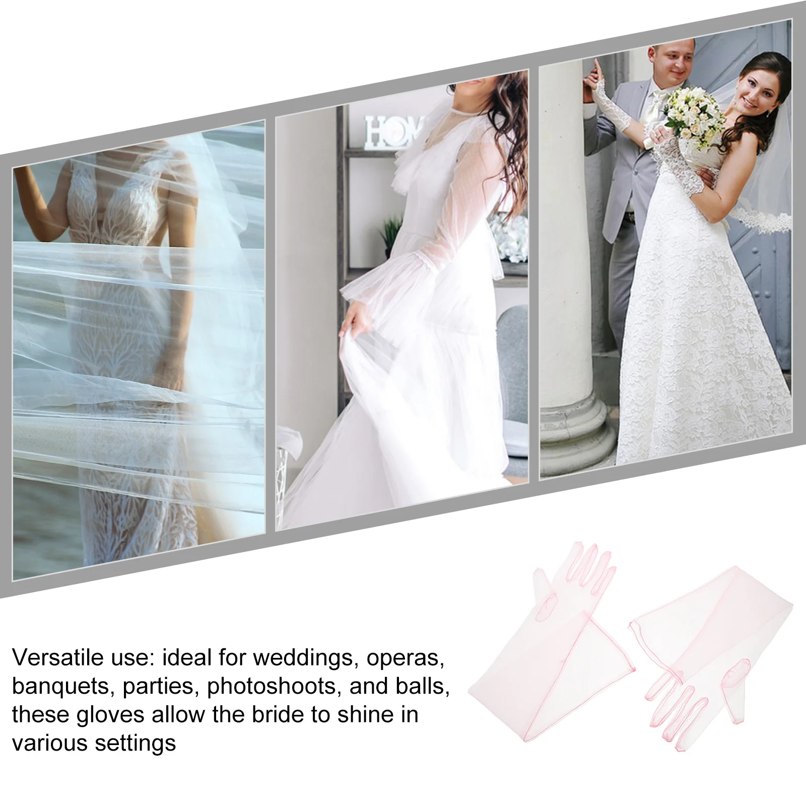1 زوج المرأة شير تول قفازات طويلة شبه شفافة الزفاف الزفاف طول الكوع الوردي أنيقة قفازات شبكية للعرائس مساء #3