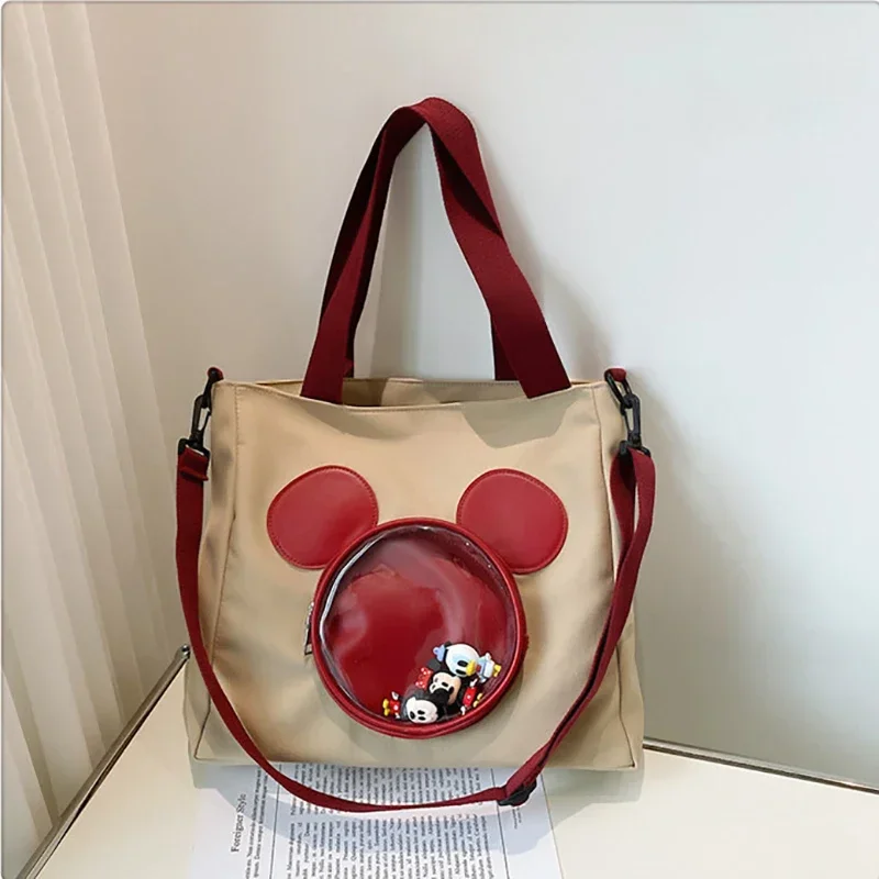 Bolso MINISO Disney Serie Mickey, bolsos de lona a la moda con estampado de dibujos animados, bolso de ocio de gran capacidad, bolso cruzado para