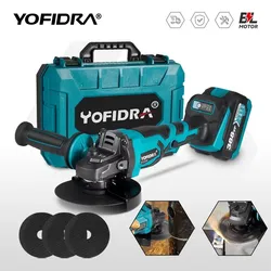 YOFIDRA 125mm Brushless Angle Grinder 3 Gears Cordless Grinding Machine Cutting Woodworking Power Tool For Makita 18V Battery