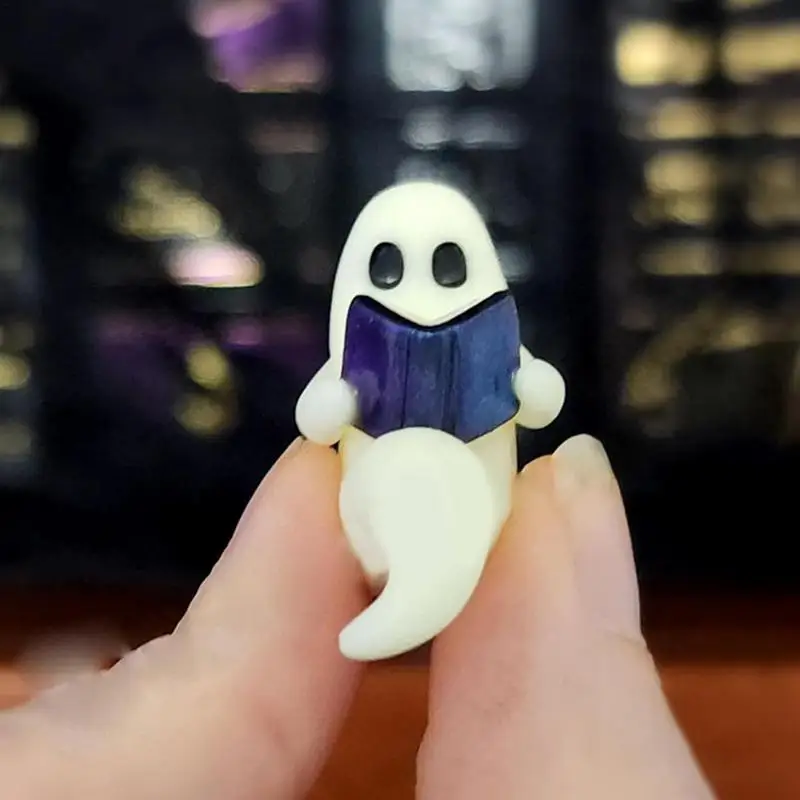 Ghost Reading A Book Statue Miniature Ghost Cute Ghost Figurines Halloween Glow In The Dark Reading Small Ghost Miniature For