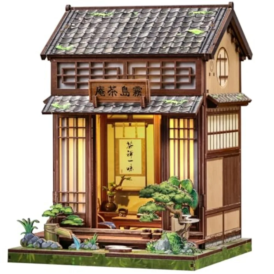 

Book Nook Kit - DIY Miniature House Japanese Tea House Dollhouse Kit for Adults and Teens Tiny House Bookshelf Decor 3D
