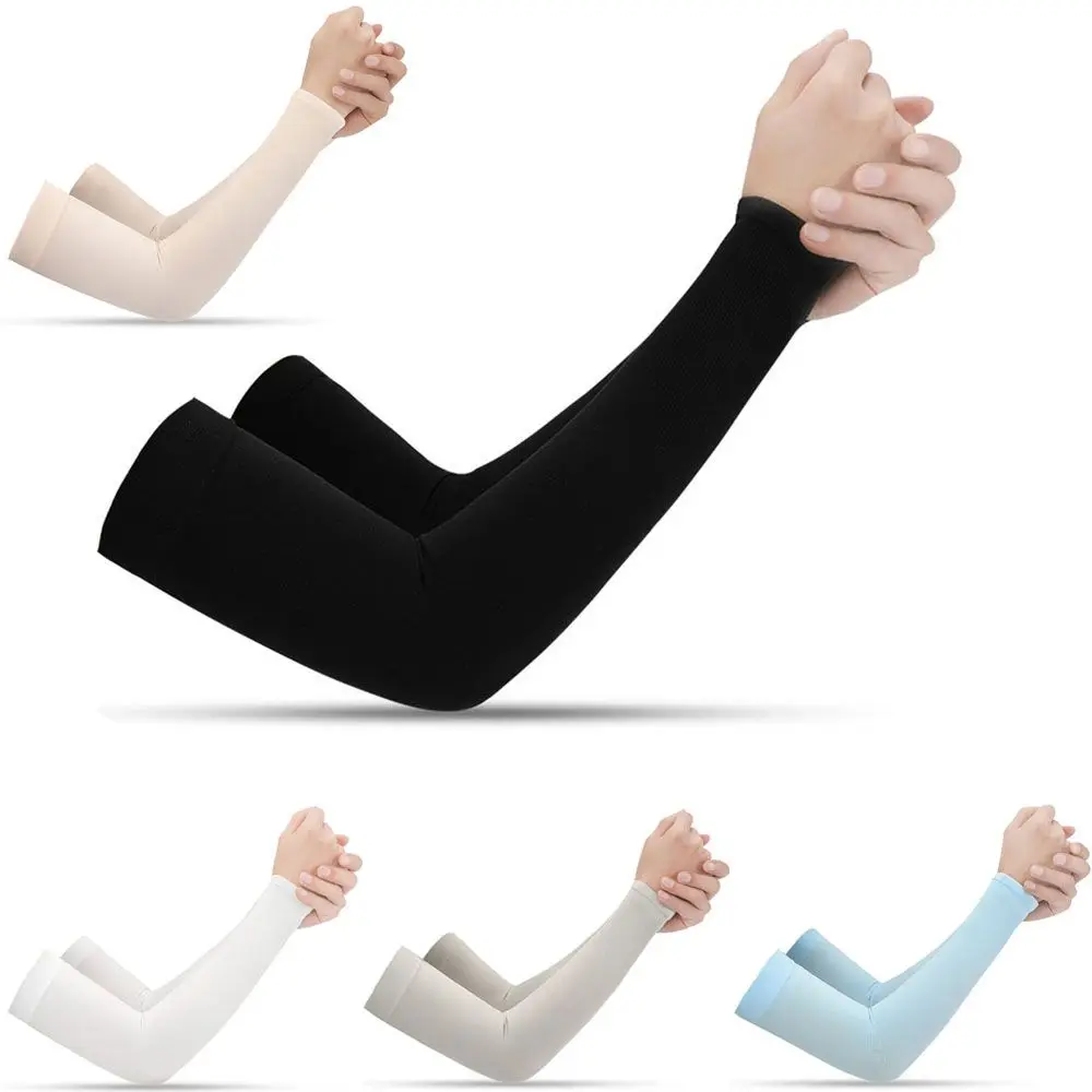 Arm Cooling Cover Sleeves para esporte ao ar livre, proteção solar, polegar exposto, corrida, basquete, verão