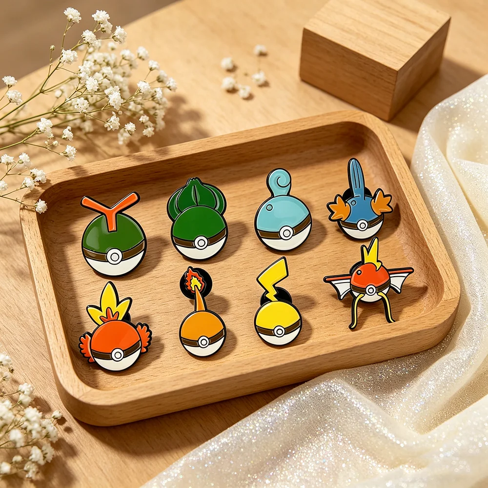8Pcs/Set Pokemon Cartoon Anime Enamel Brooch Set Cute Animal Metal Lapel Pins Funny Cosplay Jewelry Accessories Gift for Friends