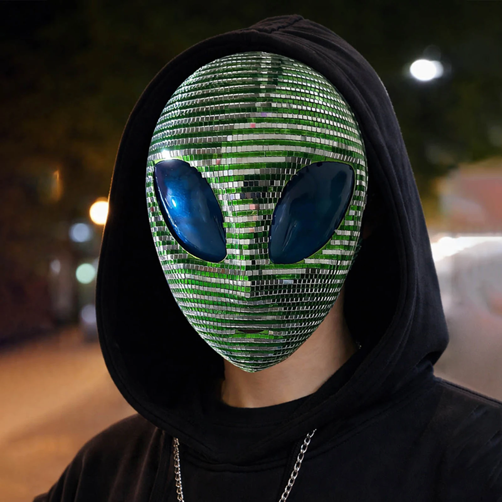 Máscara de extraterrestre de Halloween,Máscara brillante de extraterrestre de discoteca,Máscara de mascaradas con purpurina para adultos,Accesorio para fiestas de disfraces de Halloween