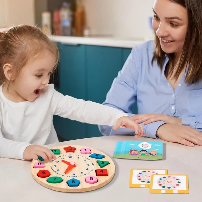 Uhr für Kinder, Holzuhr, Spielzeug, sichere Lehruhren, Lernspielzeug mit leuchtenden Farben für Kinder, Jungen und Mädchen