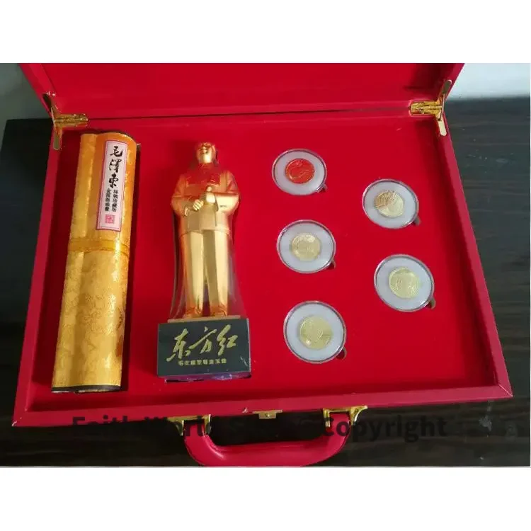 TOP business gift-CHINA national present great leader Chairman Mao, Mao Zedong 125th Anniversary Gold jade Collector souvenir