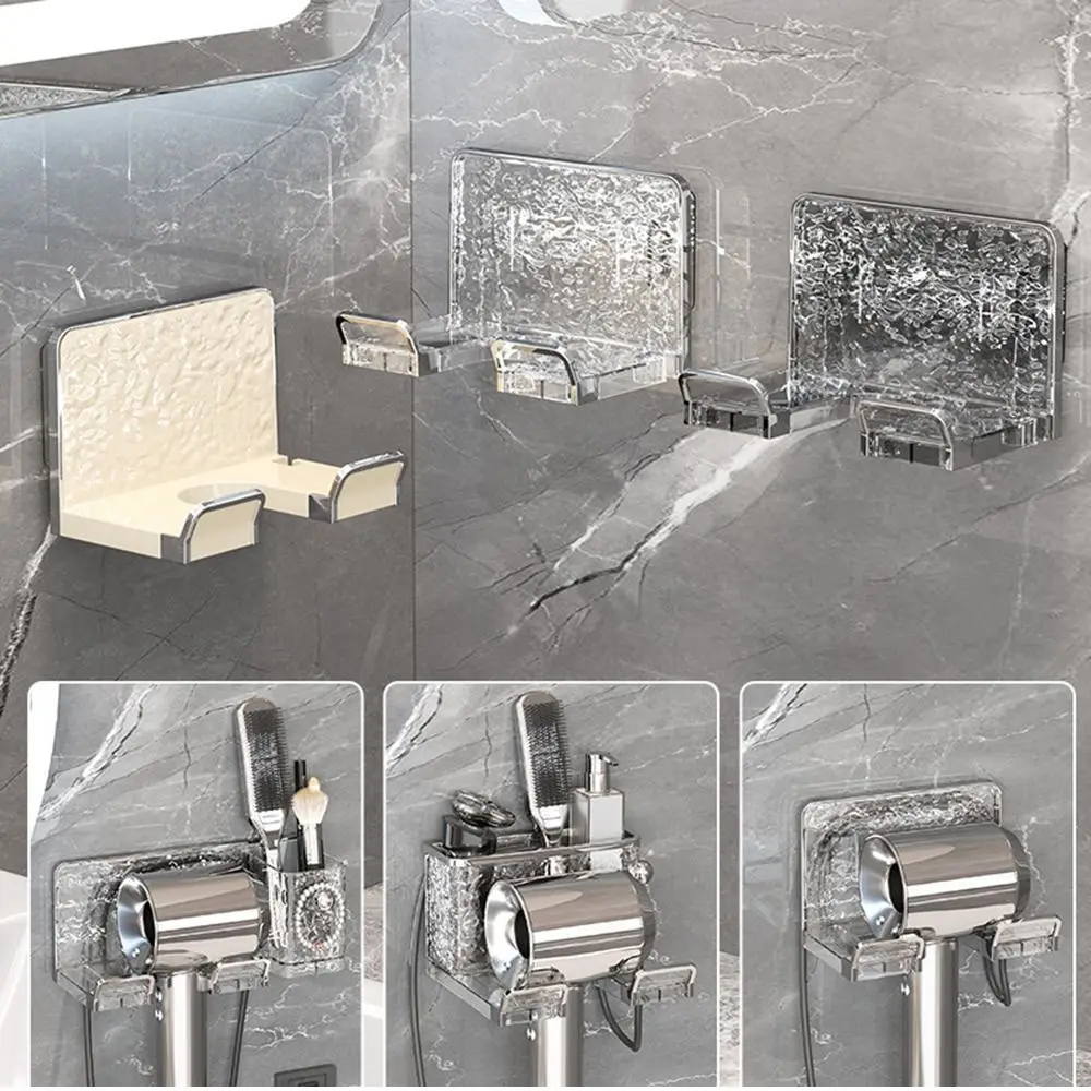 

Durable Wall-mounted Hair Dryer Rack Punch Free Transparent Hair Dryer Bracket Bathroom Accessories