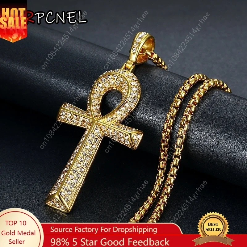 الذهب والفضة اللون مايكرو مكعب زركونيا أنكا المصرية T على شكل الصليب قلادة موضة مثلج خارج بلينغ مفتاح الحياة قلادة مجوهرات