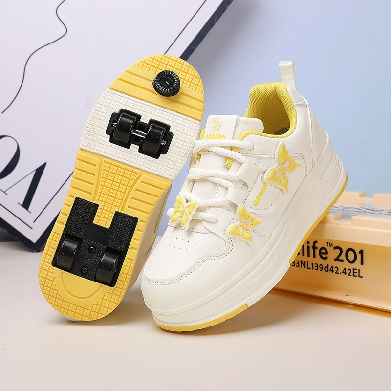 Youth New Roller Shoes Retractable Outdoor Running Semi Professional Youth With 4 Wheels Parkour Sneakers Fashion Skate Shoes