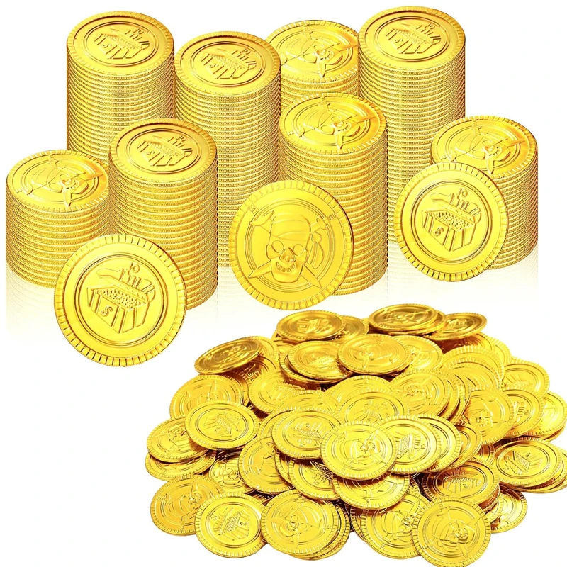 

100PCS Plastic Pirate Coins Silver And Gold Bulk Treasure Chest For Kids Prizes Halloween Party Supplies Novelty Gifts