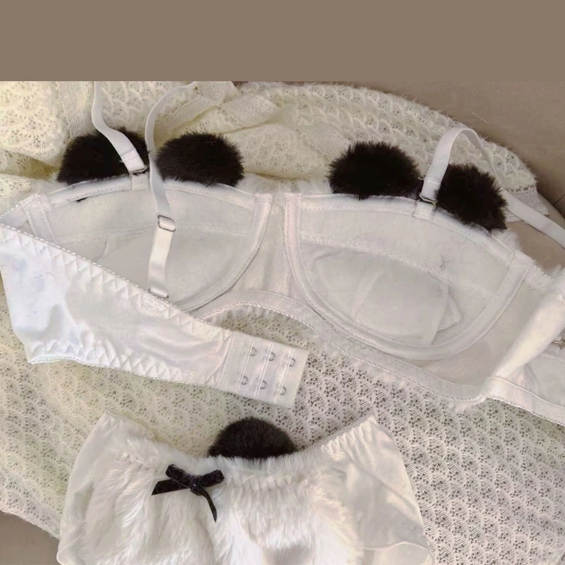 cosplay animale panda cartone animato da donna Anime reggiseno mutandine senza fili pelosi giapponese in