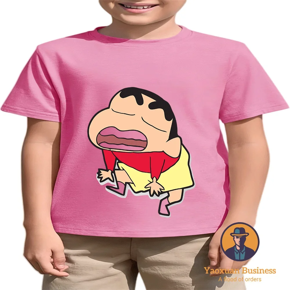 

2026 2-14Y Soft Fabric Pure Cotton Tee Crayon Shin Chan Anime Print Daily Cool Casual Outfit