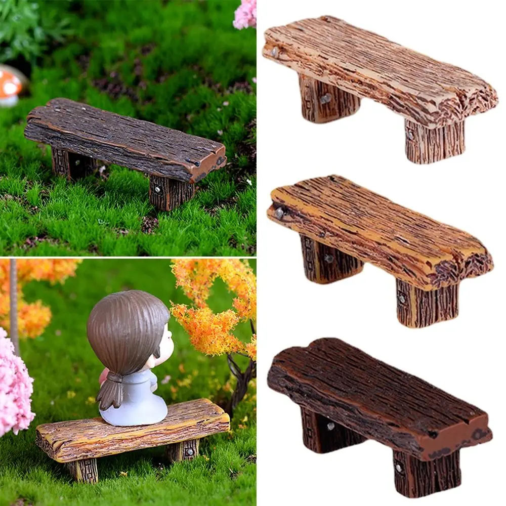 DIY Figurine Dolls Mini Wooden Chair Romantic Couple Park Bench Chair Miniatures Fairy Garden Resin Stool