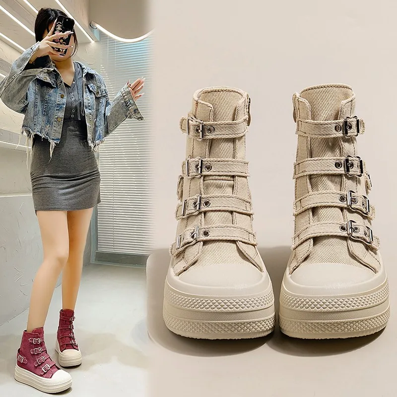 Canvas Shoes for Women with A Height Increase of 8 Centimeters Season's Best-selling Thick Soled Casual Shoes Are Versatile