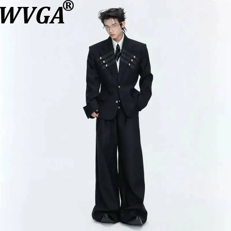 

WVGA Spring Autumn New Man Woven Leather Waist-Cinching Blazer Luxurious Padded Shoulder Niche Chic Casual Suit Pants Set W22715
