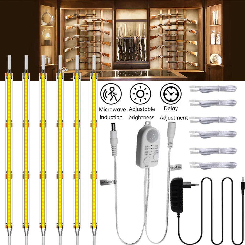 DC12V LED COB Light Strip Cabinet Lights PIR Motion Sensor for Kitchen Cabinet Bedroom Wardrobe Closet Showcase Indoor Lighting