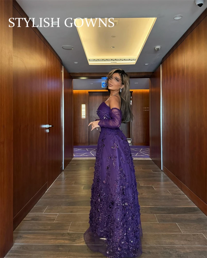 

Elegant A-Line 3D Flower Evening Dress with Shawl Long Formal Prom Wedding Party Gown for Women Dubai Arabia 2025 Customized