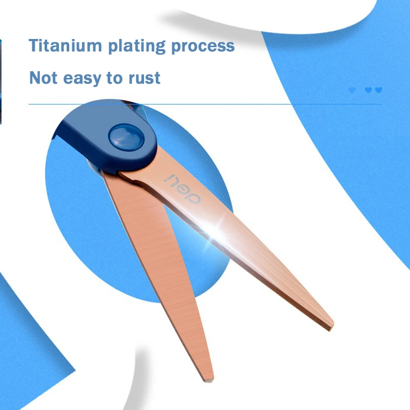 Deli Titanium Plating Non Stick Scissors Stainless Steel Round Mouth Safety Sewing Cutting Shears Desktop Office Stationery Tool