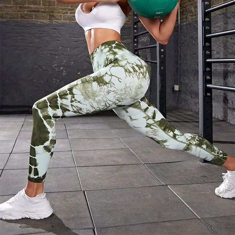 سلس التعادل صبغ اليوغا السراويل عالية الخصر الخوخ الورك سراويل رياضية الجري الرياضة في الهواء الطلق النساء عالية رفع طماق مرنة عالية