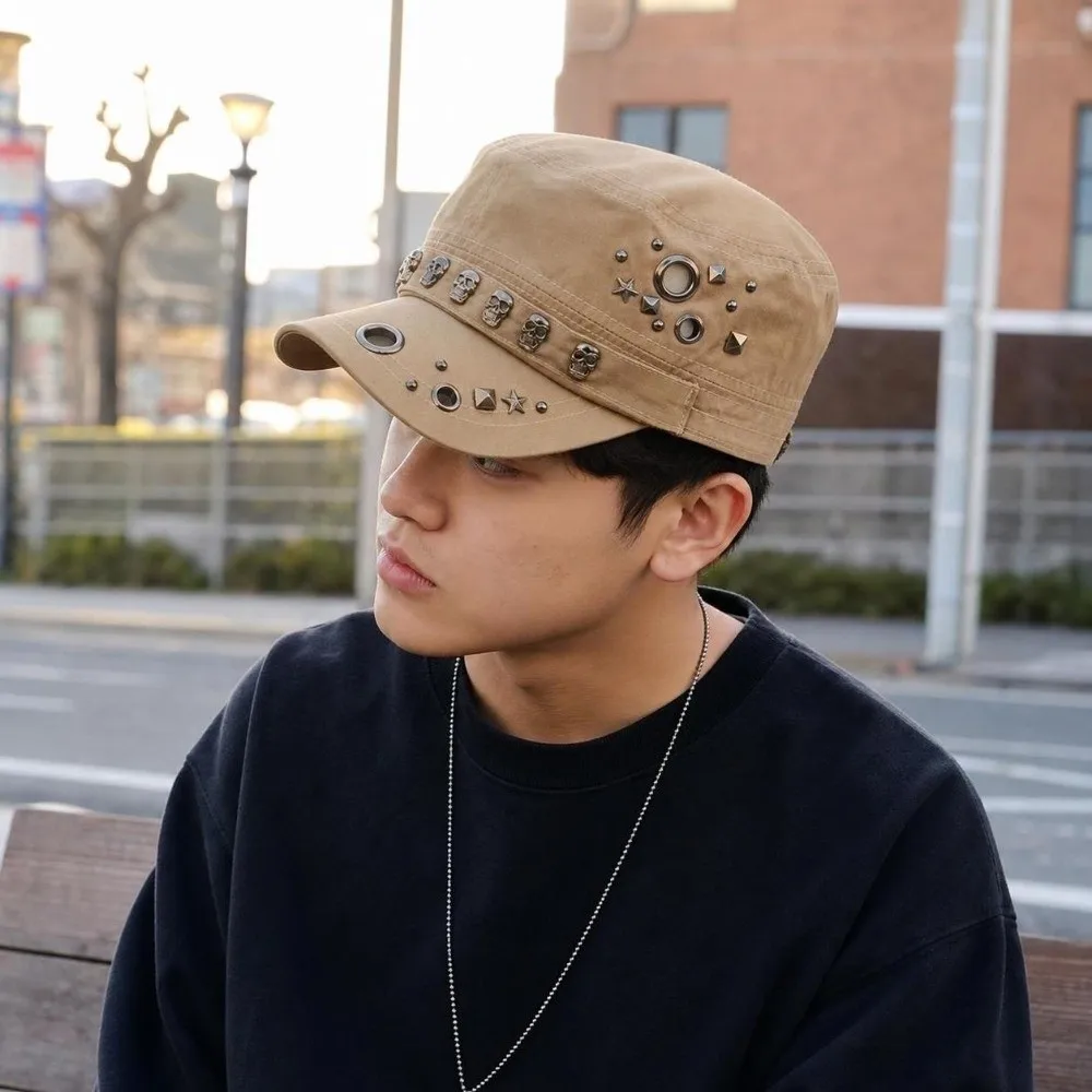 Cotton Material Skull Flat Top Cap Punk Style Breathable Sports Visors Hats Unique Adjustable Dancing Caps Men Women Unisex