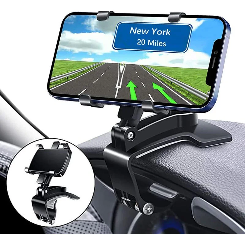 

360° Rotating Dashboard Phone Holder - One-Hand Operation Clip Mount, Fits 4-7in Phones, Car Accessory