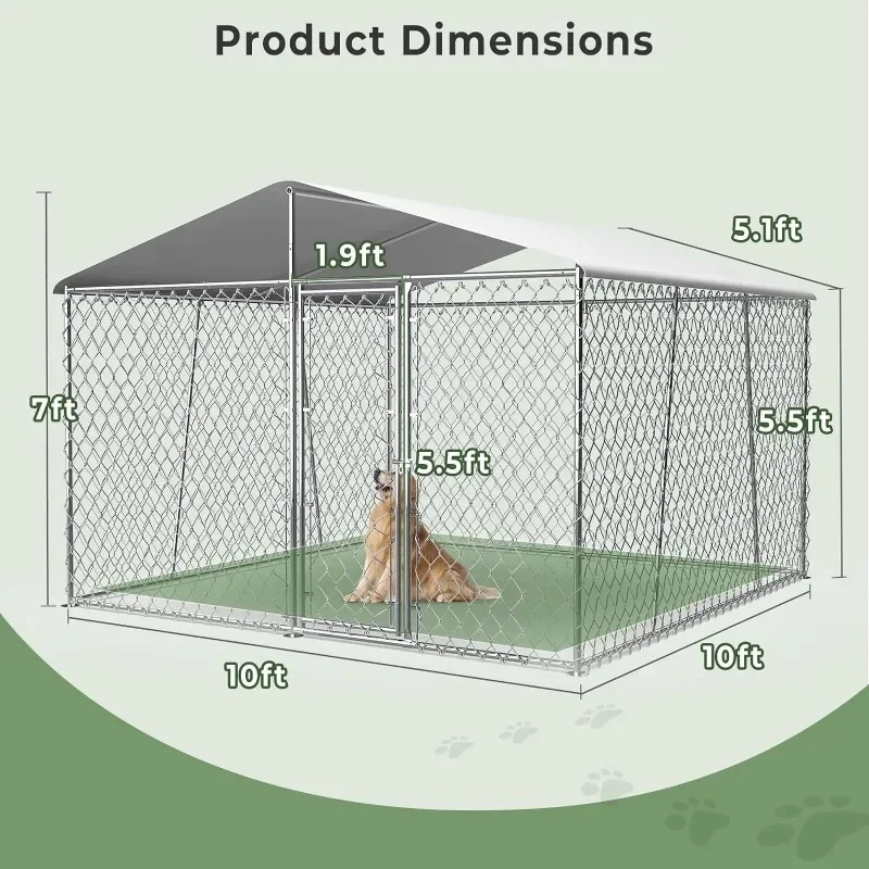 Upgraded Dog Kennel Outdoor with Roof, Large Dog House Pen Enclosure with Sidebar, Heavy Duty Chain Link Dog Kennel