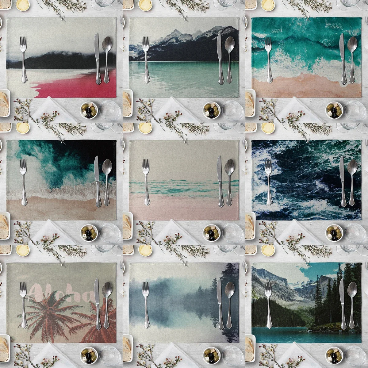 

Magnificent Landscape Pattern Placemat Linen Fabric Table Mats Family Dinner Tableware Kitchen Table Mat