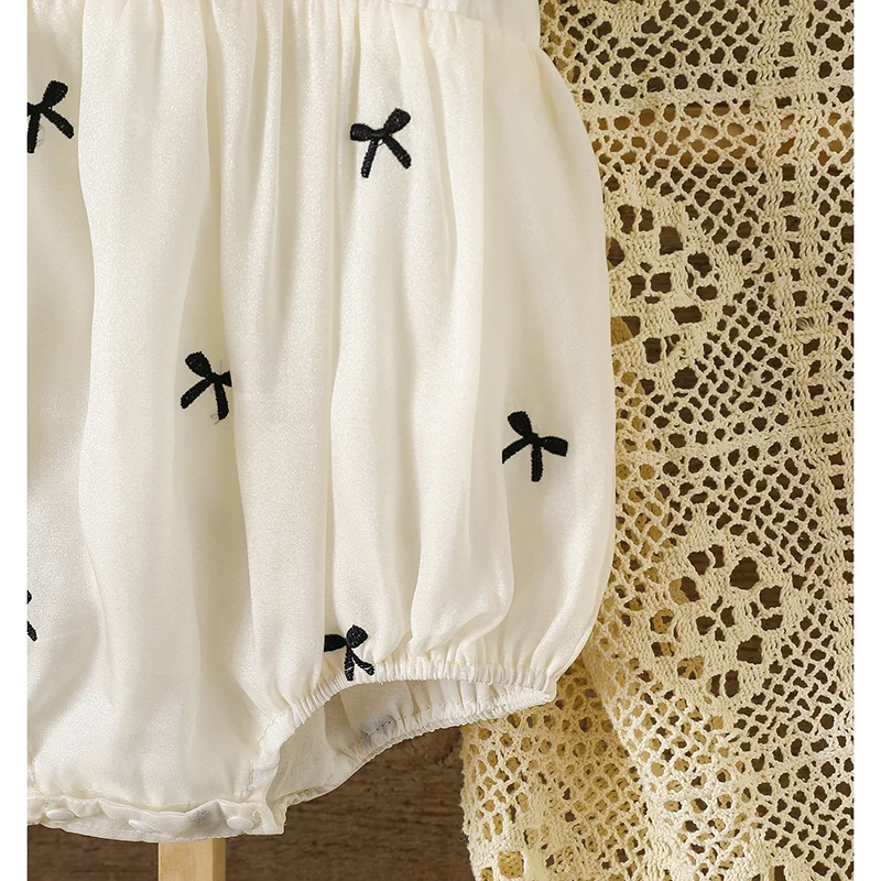 الصيف الطفل حفلة الأميرة رومبير نفخة الأكمام ملابس الأطفال الرضع طفلة داخلية القطن القوس التطريز تسلق دعوى #6