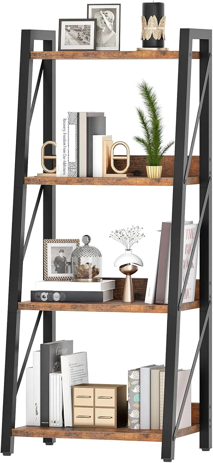 Ladder Shelf, 4-Tier Bookshelf, Corner Bookcase, Freestanding Storage Shelf Display Organizer, for Living Room, Bedroom,