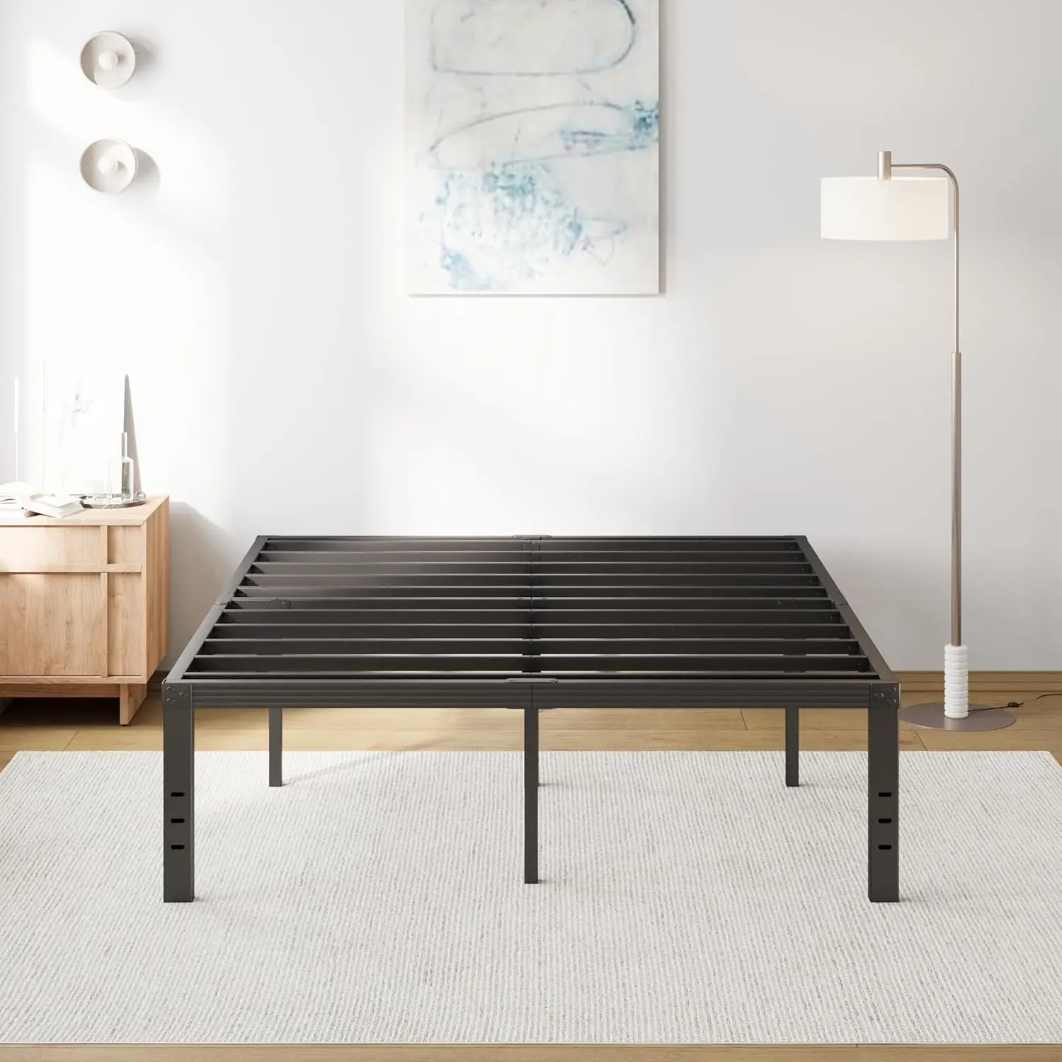 

Queen Bed Frame Heavy Duty,18" Black Metal Platform Bed Frame,Sturdy Steel Frames,No Box Spring Needed,Noise-Free,Easy A
