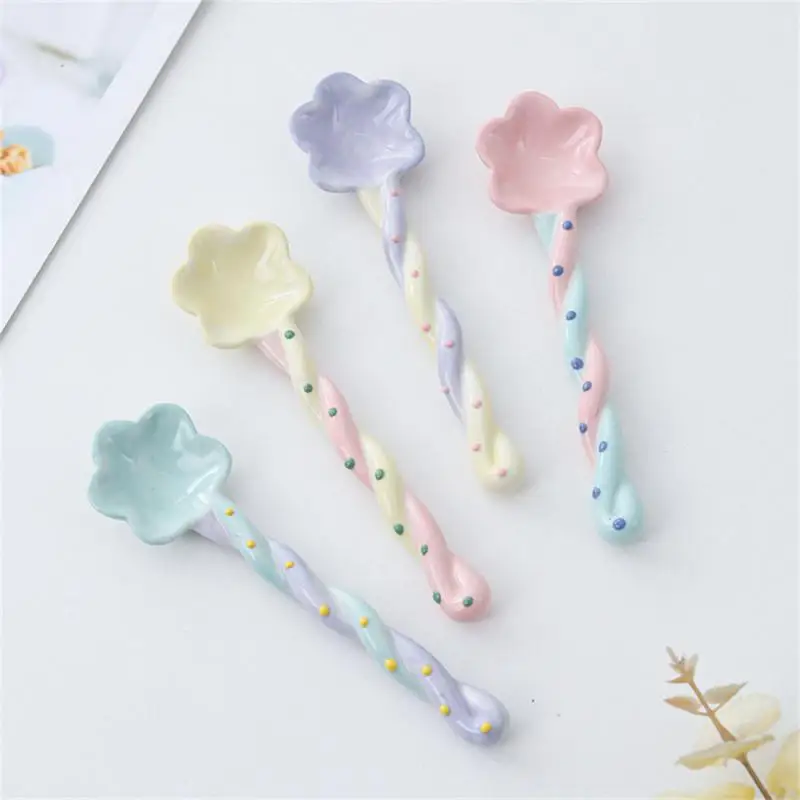 5/7/10PCS Flower Spoon Ins Style Ceramic Spoon Kitchen Accessories Coffee Tea Spoon Cute Spoon 2023 Mini Spoon